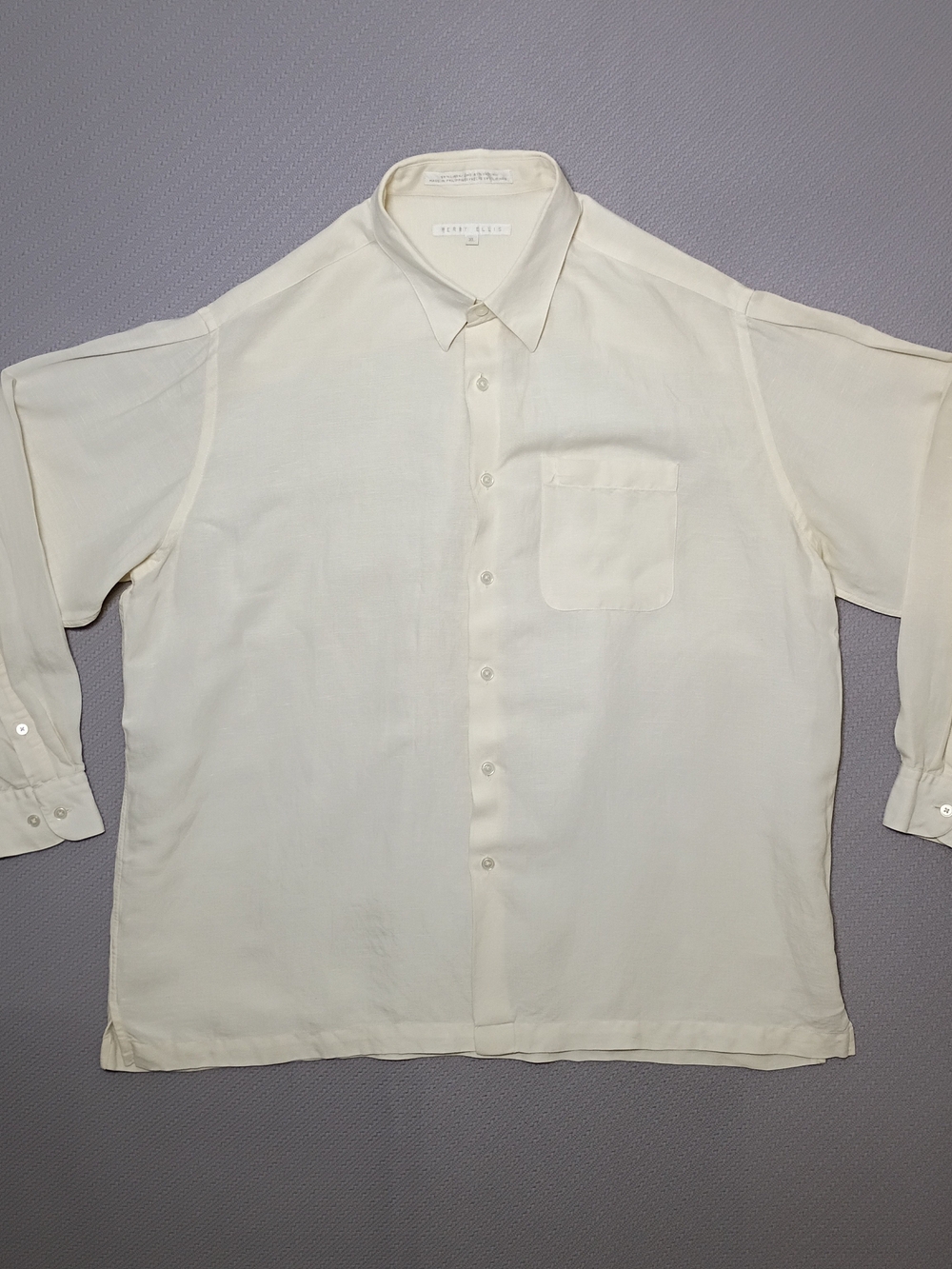 Vintage Perry Ellis Mens Button Up Linen Rayon Shirt Oversized XL Cream